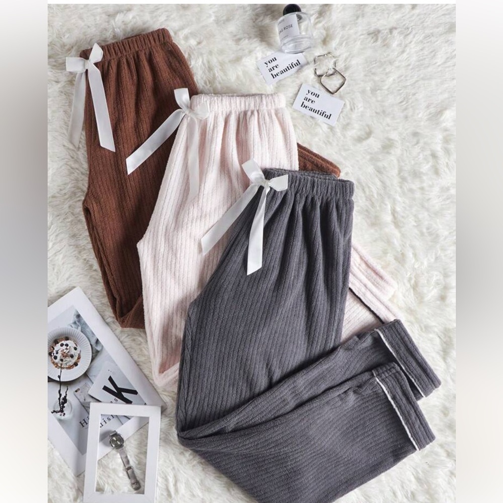 Bow front ribbed knit pajama pants
